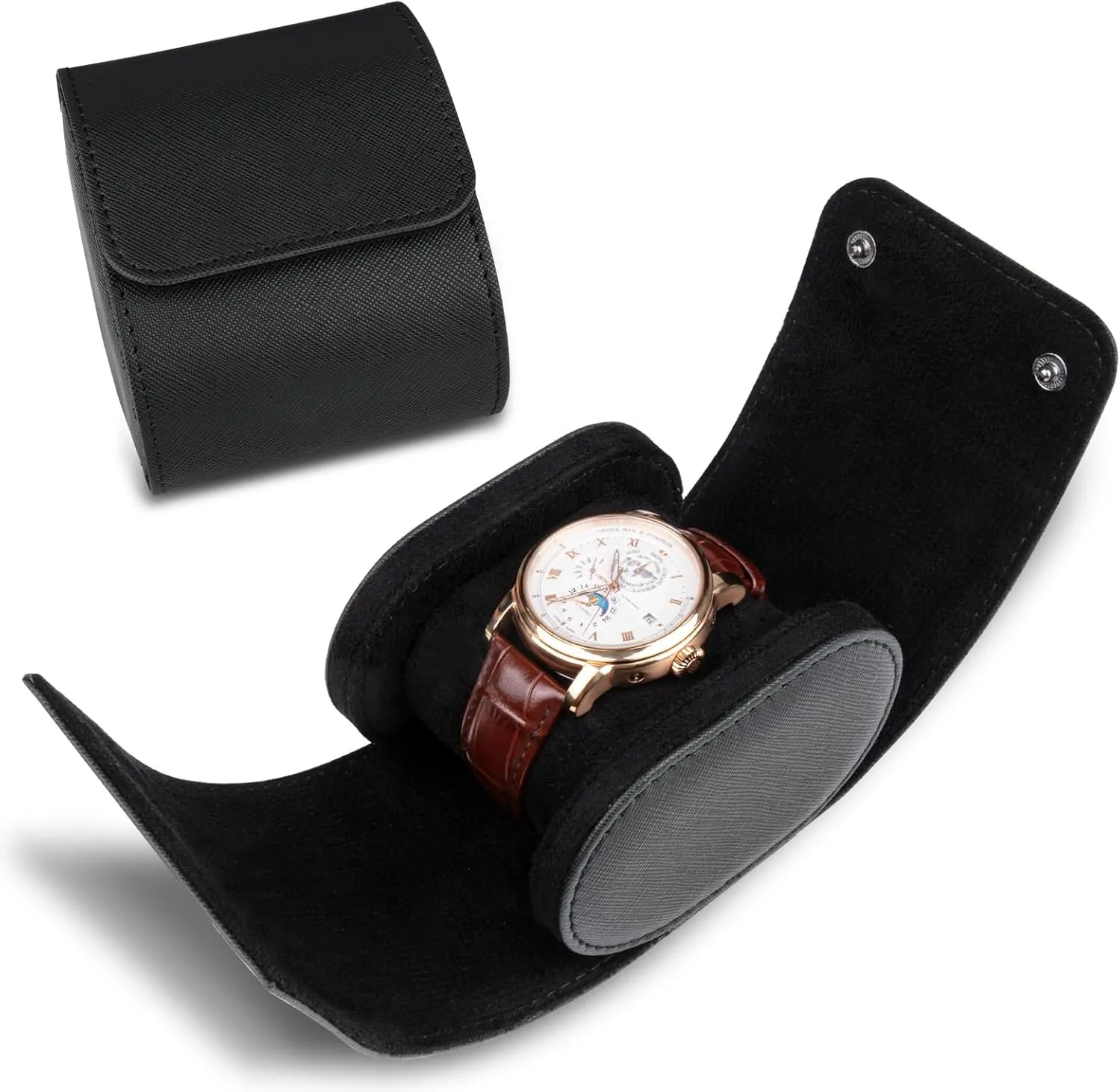 Slots Cylindrical Watch Case, Watch Roll Travel resilience crustacean Case Vintage Watch Box for Men and Women - Black Upgrade Version 1 