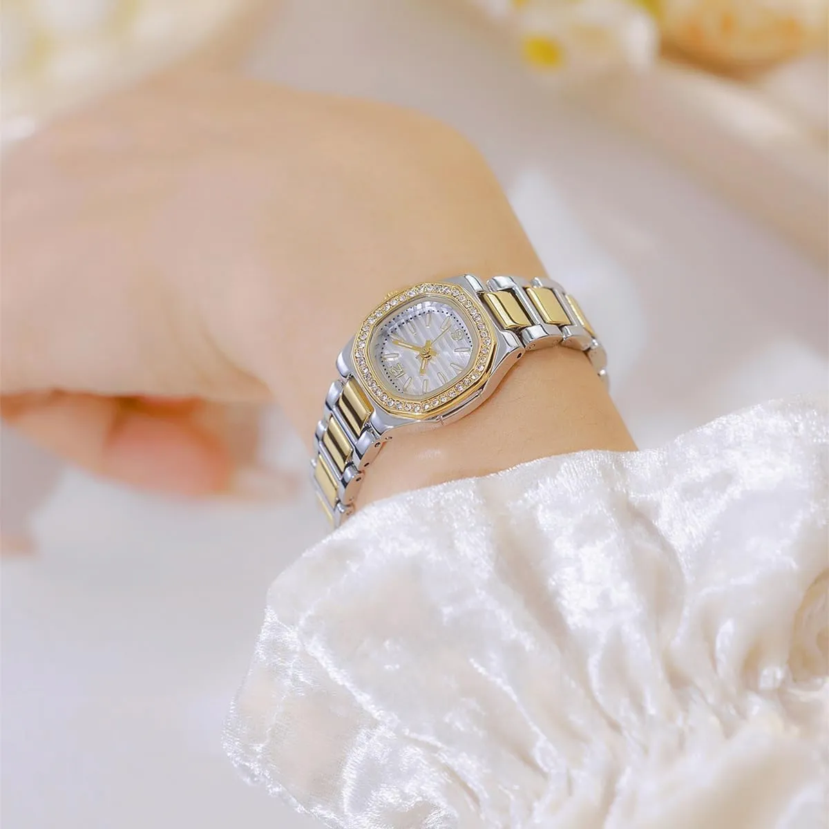 Small Gold Watch Dainty Crystal Accents and disconcert butter generic Stainless Steel Band Ladies Casual Dress Waterproof Watch ADSBIAOYE Womens Quartz Watch Vintage 