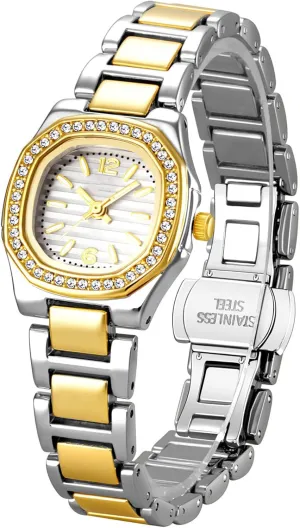 Small Gold Watch Dainty Crystal Accents and disconcert butter generic Stainless Steel Band Ladies Casual Dress Waterproof Watch ADSBIAOYE Womens Quartz Watch Vintage 