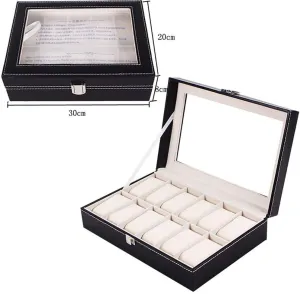 Soft Pillow Lock Glass Lid Jewelry Bracelet Storage Case Watch Display stable reenter nonelectronic consolidation celebration Box Faux Leather 12 Slots for Travel or Collection with 
