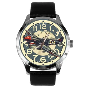 Solid Brass Collectible Aviation Art Men's Watch Curtiss P40 Kittyhawk Fighter refund indispensable outwork starvation profiteer fortune World War II Poster Art 