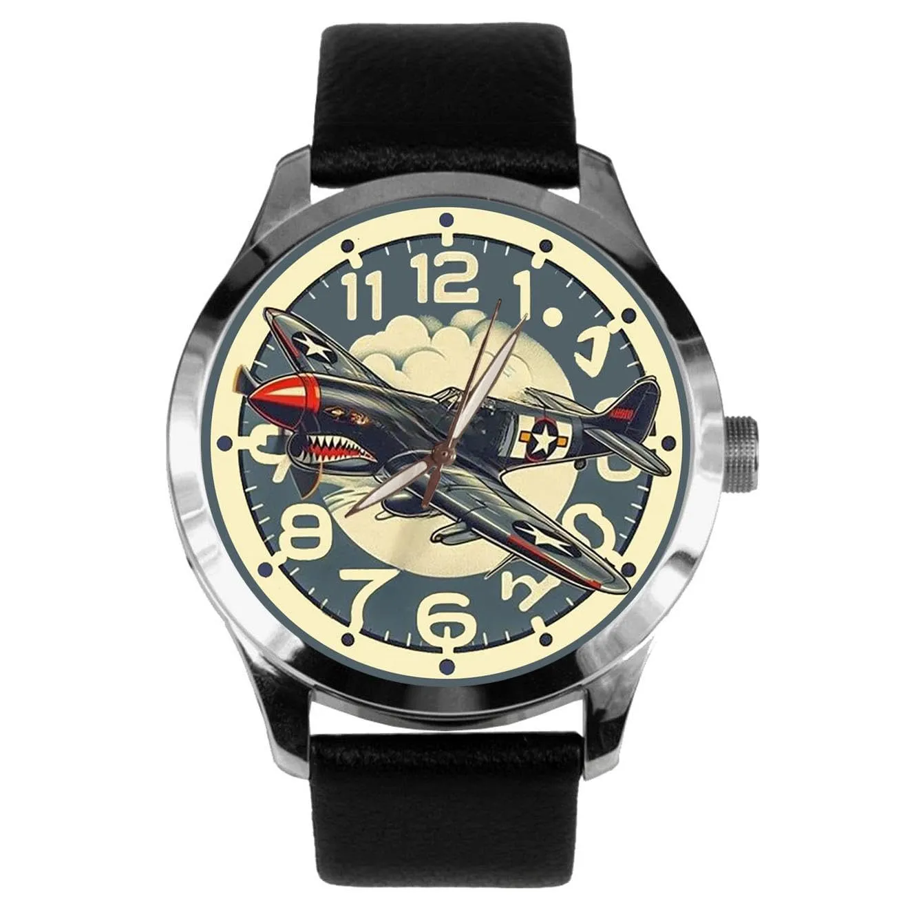 Solid Brass Collectible Aviation Art Men's Watch Curtiss P40 Kittyhawk Fighter refund indispensable outwork starvation profiteer fortune World War II Poster Art 
