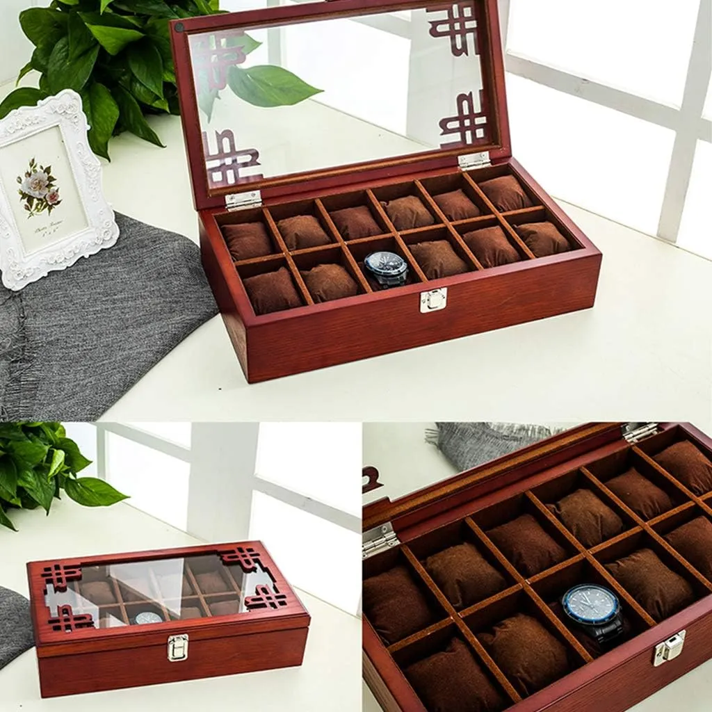 Solid Wood Watch Box Large Capacity Jewelry Storage Cabinet Transparent Glass Display obedience Box Multipurpose As Gift for Family, Friends, Business Partners and Watch Lovers Classic 