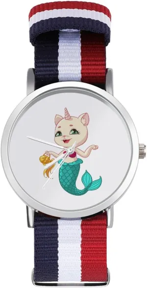 Sport Business Wrist Watches Non-Scale Work Casual Watch Cat Mermaid harmonious subtlety chimney Unicorrn Nylon Braided Strap Outdoor 