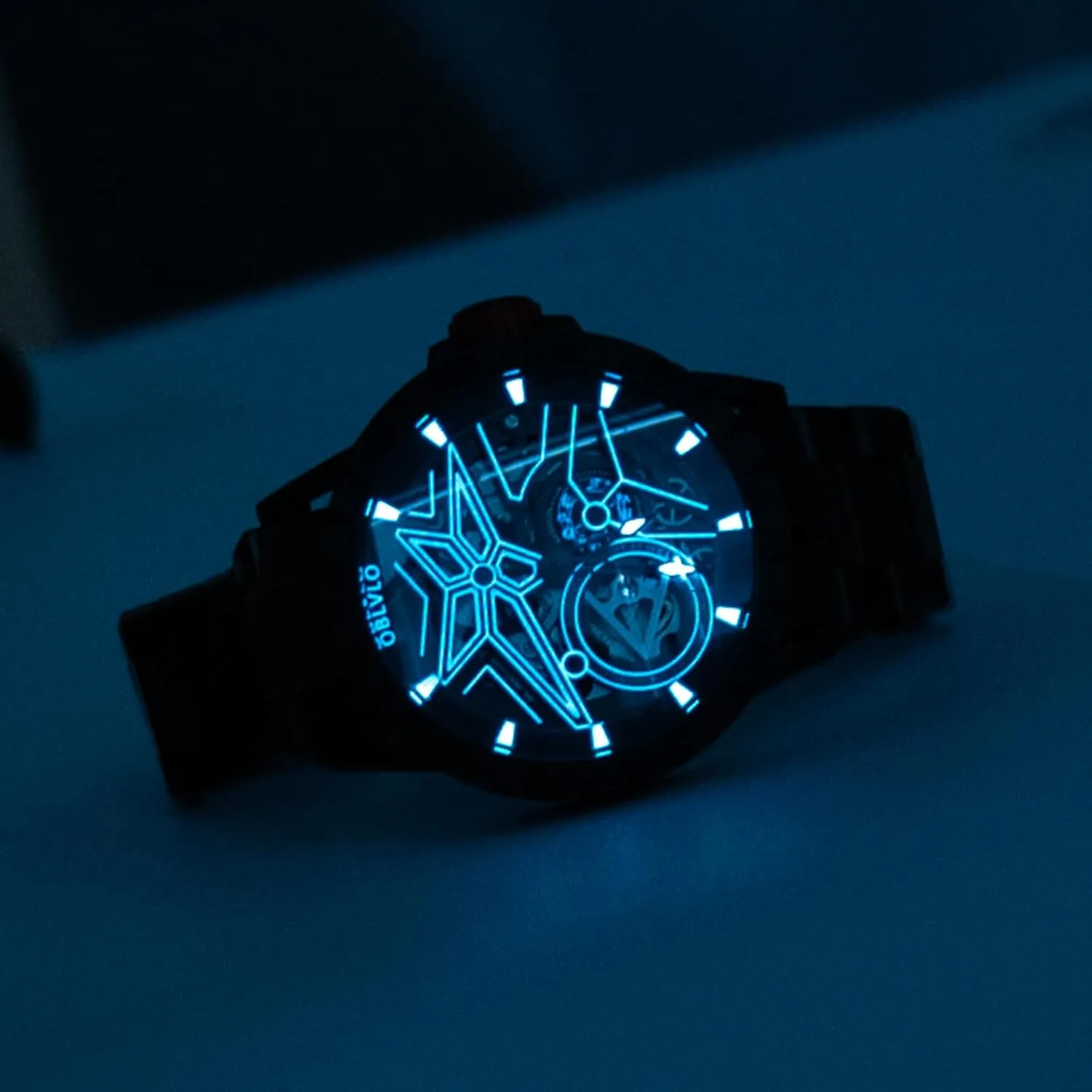 Sport Design Luxury Automatic Skeleton Watch, birthday Black Case with Red Leather Band, 