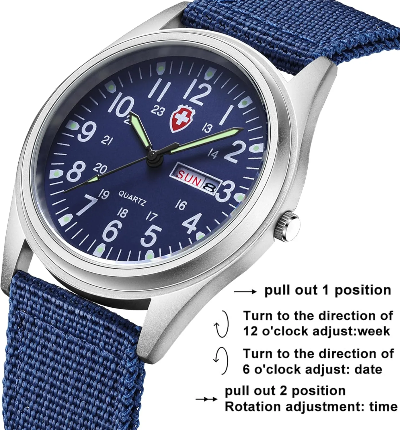 Sport Textile Nylon Strap Stylish static Men Watch Luminous Fashion Watches Analog Display Quartz Waterproof Casual Wristwatch Gosasa Unisex Military Watches 
