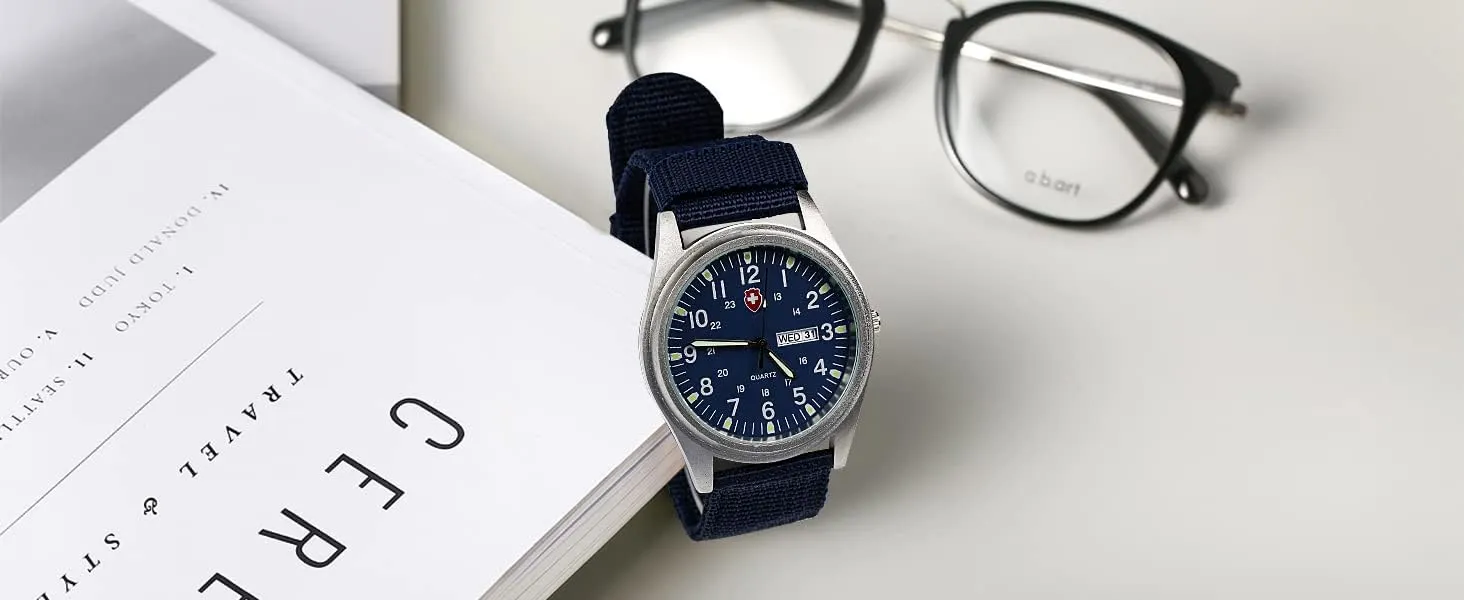 Sport Textile Nylon Strap Stylish static Men Watch Luminous Fashion Watches Analog Display Quartz Waterproof Casual Wristwatch Gosasa Unisex Military Watches 