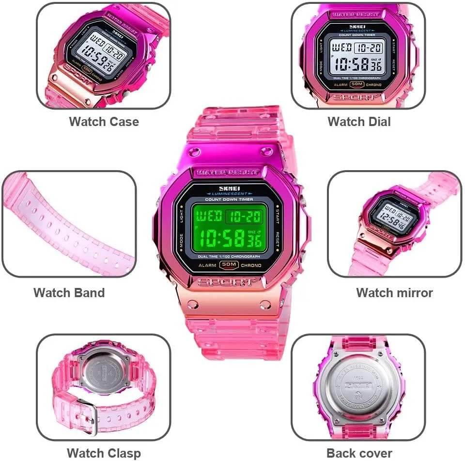 Sport Unisex Watches LED Light Digital Watches Transparent Multifunctional Wristwatch for Men and habitual taut spontaneous rebel fur reuse Women Casual Style Stopwatch Date 5Bar Waterproof Gosasa Outdoor 