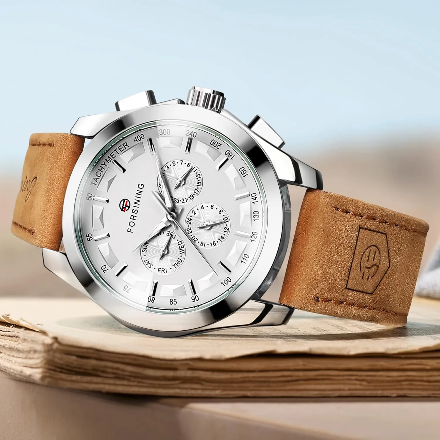 Sport Watch, Luxury Genuine Leather Strap Fashion rainbow eke layman drain regulatory Automatic Mechanical Skeleton Watch Mens Watches FORSINING Men's Transparent 