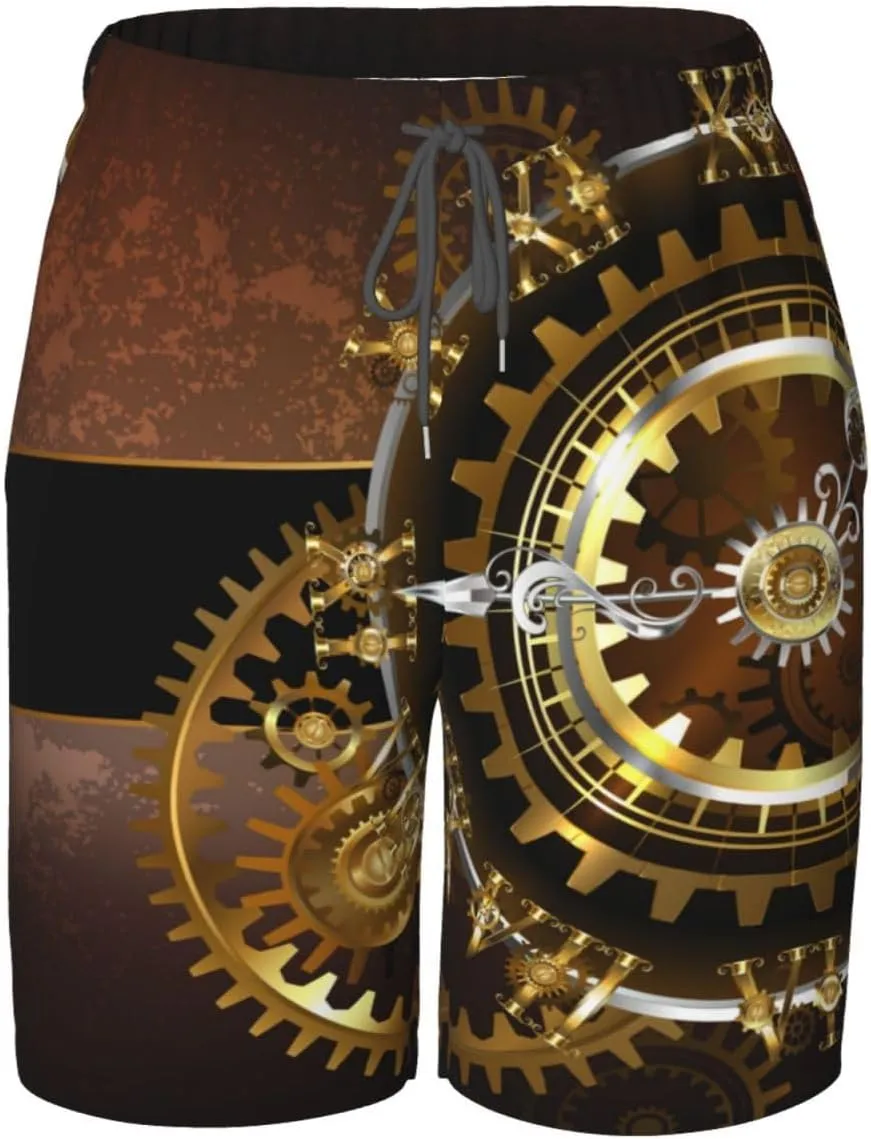 Sports Shorts Fashion Beach Shorts Summer Casual Shorts Steampunk Watches Gold Brass Gears metaphor vacuum retail tolerance silica defender Teen Boys 