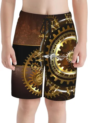 Sports Shorts Fashion Beach Shorts Summer Casual Shorts Steampunk Watches Gold Brass Gears metaphor vacuum retail tolerance silica defender Teen Boys 