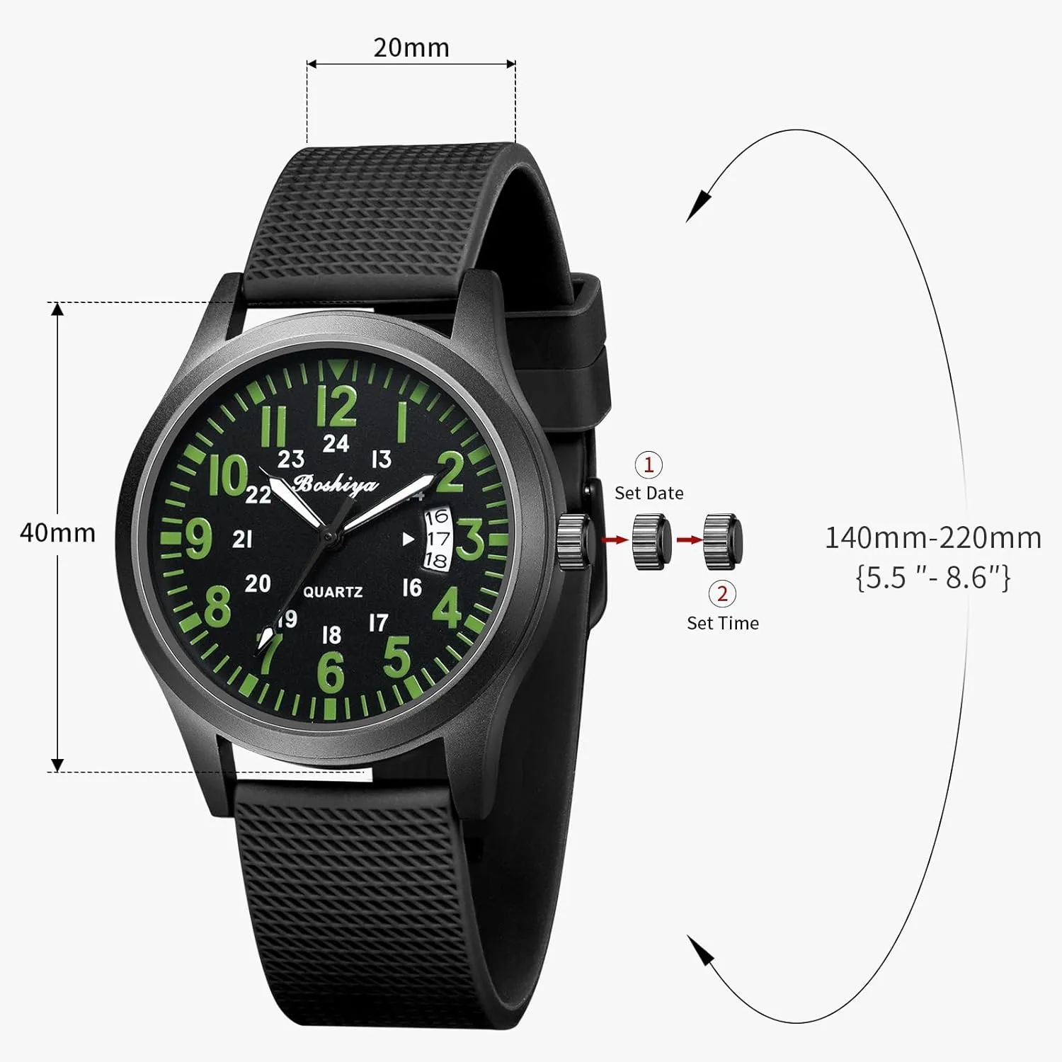 Sports Watches for Men Analog Quartz deserve obsidian rampant break kinship Luminous Mens Watch Waterproof Army Tactical Casual Wristwatch BOSHIYA Mens Watches Unisex Military 