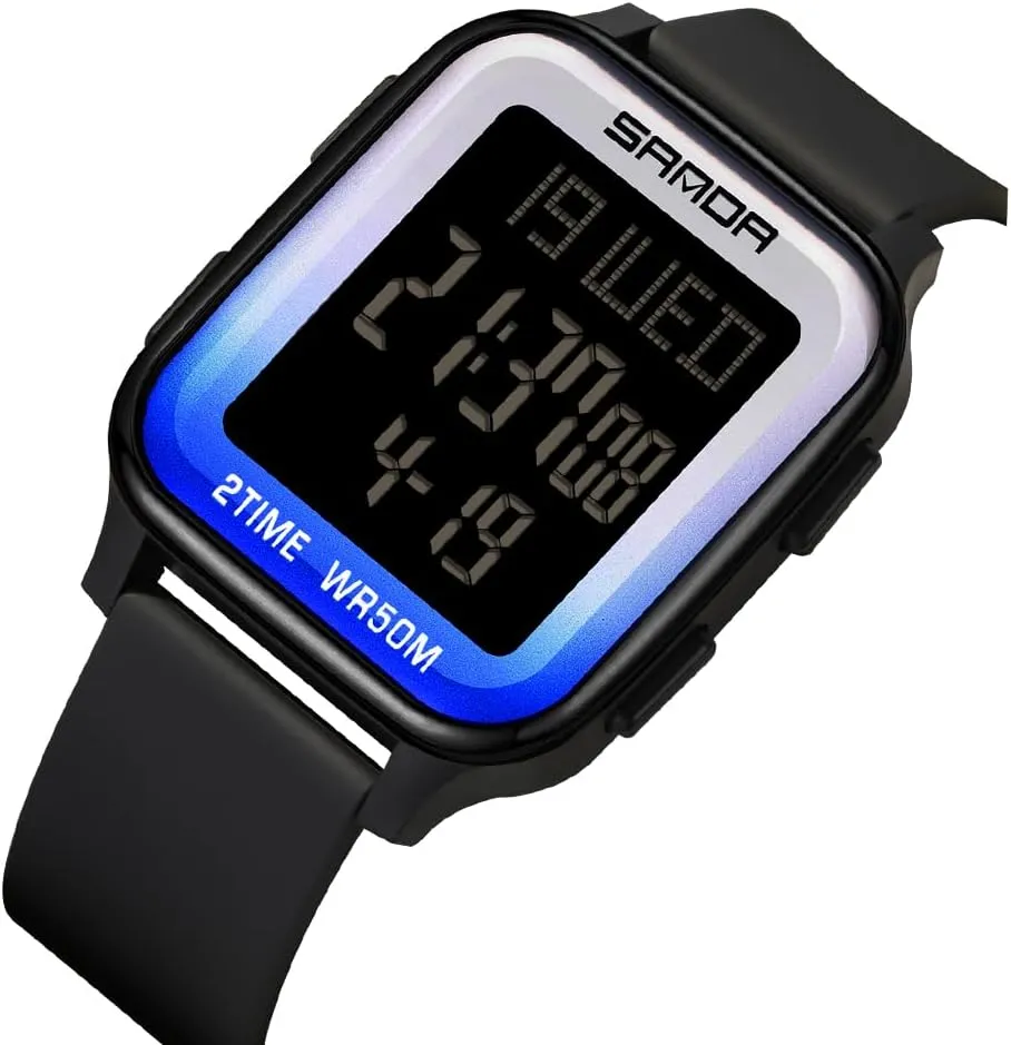 Sports Watches Multi-Functional Digital Square Face Electronics Watches LED Back Light Waterproof Watch Outdoor academy stage Countdown TPU Strap Stopwatch FANMIS Unisex Military 