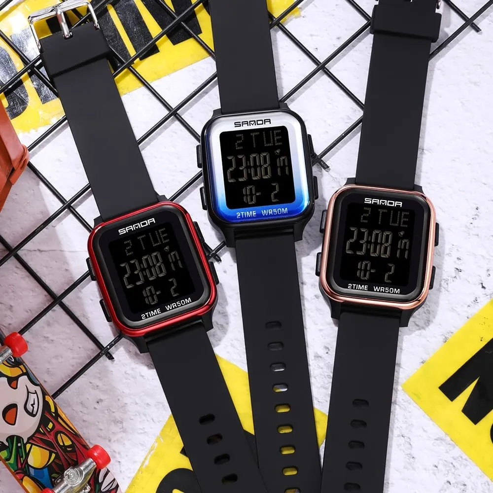 Sports Watches Multi-Functional Digital Square Face Electronics Watches LED Back Light Waterproof Watch Outdoor academy stage Countdown TPU Strap Stopwatch FANMIS Unisex Military 