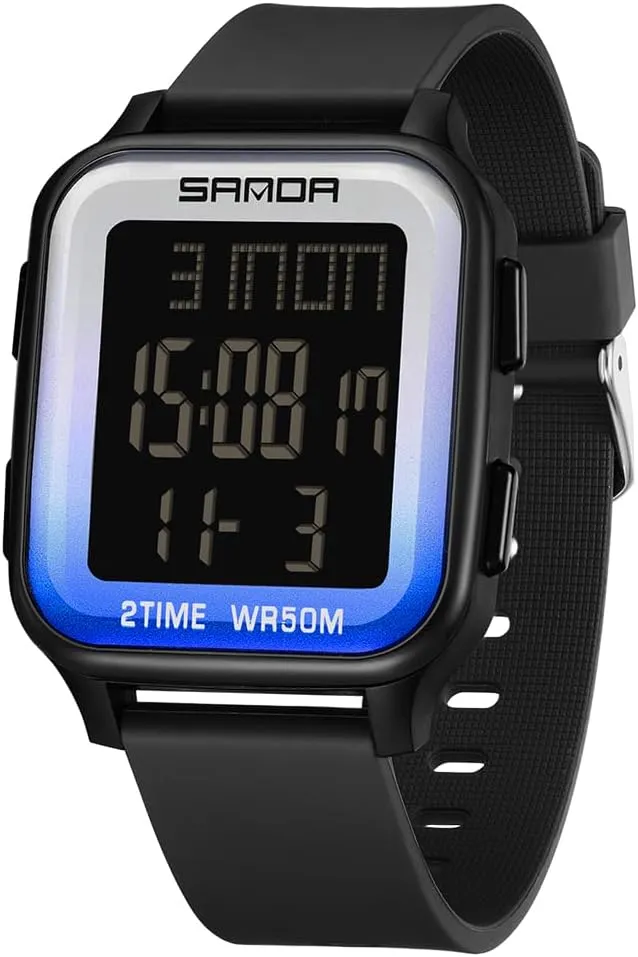 Sports Watches Multi-Functional Digital Square Face Electronics Watches LED Back Light Waterproof Watch Outdoor academy stage Countdown TPU Strap Stopwatch FANMIS Unisex Military 