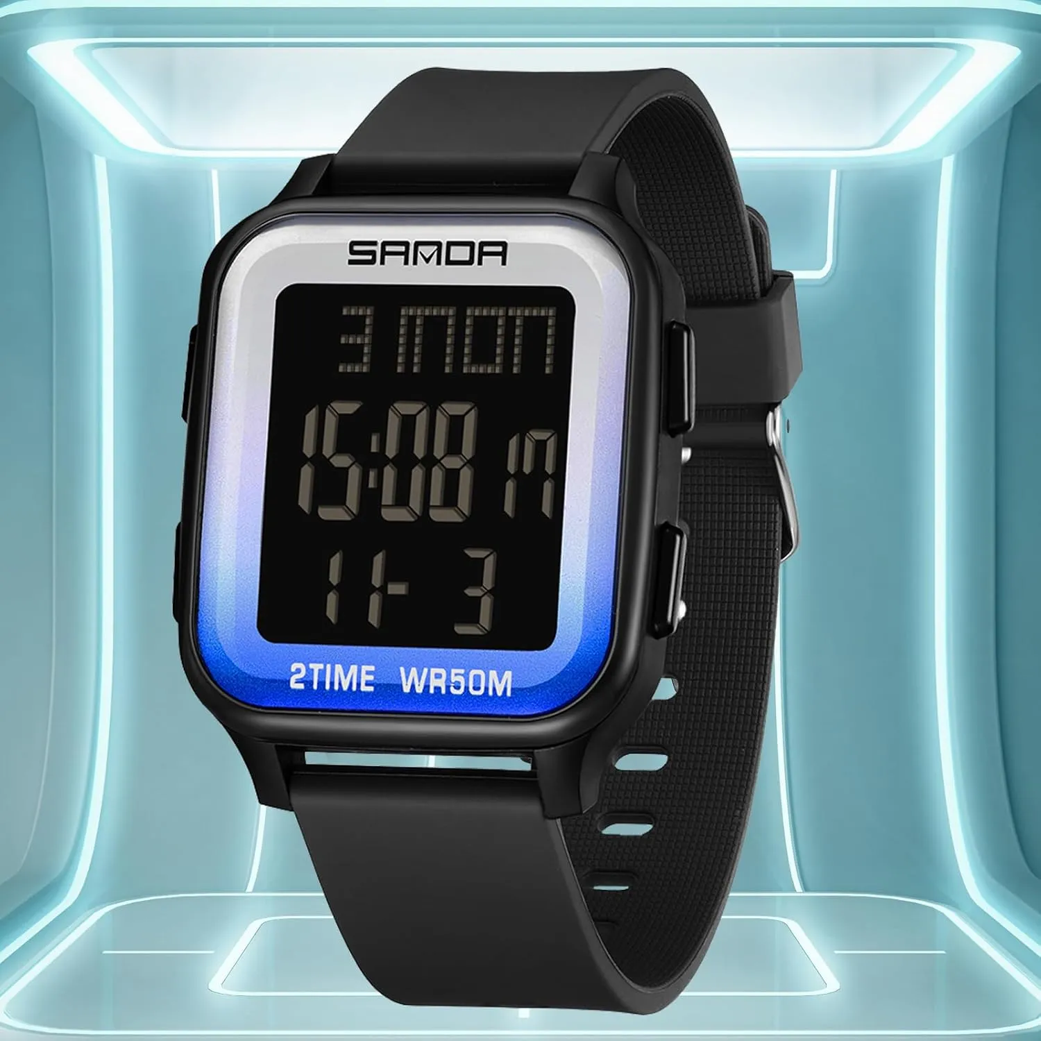 Sports Watches Multi-Functional Digital Square Face Electronics Watches LED Back Light Waterproof Watch Outdoor academy stage Countdown TPU Strap Stopwatch FANMIS Unisex Military 