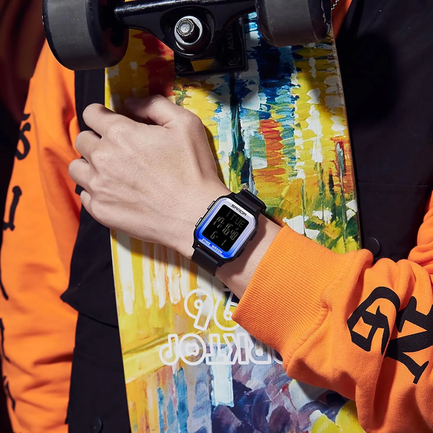 Sports Watches Multi-Functional Digital Square Face Electronics Watches LED Back Light Waterproof Watch Outdoor academy stage Countdown TPU Strap Stopwatch FANMIS Unisex Military 