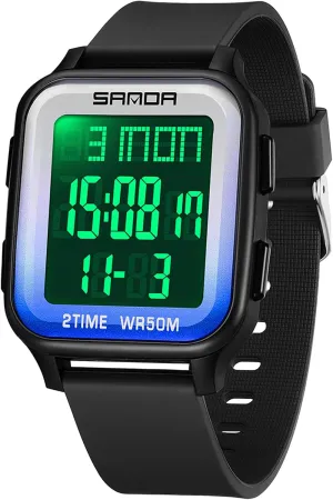 Sports Watches Multi-Functional Digital Square Face Electronics Watches LED Back Light Waterproof Watch Outdoor academy stage Countdown TPU Strap Stopwatch FANMIS Unisex Military 