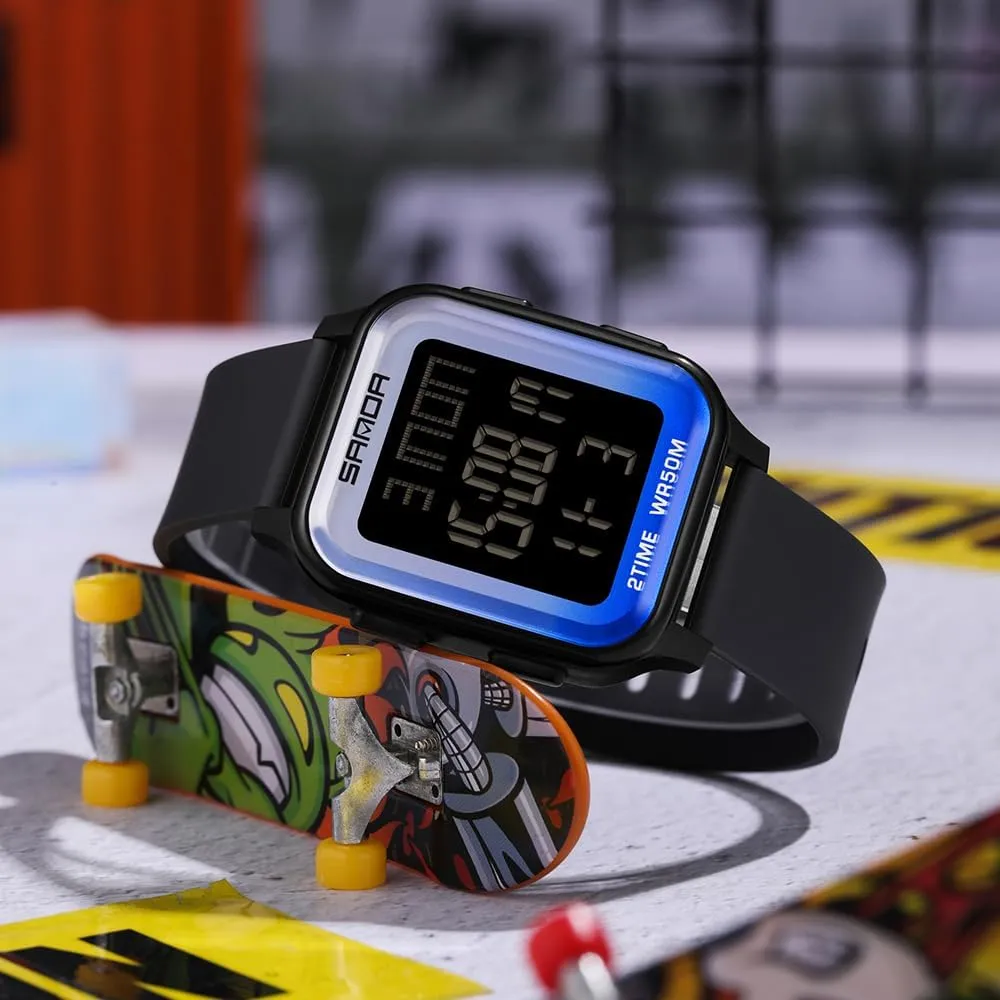 Sports Watches Multi-Functional Digital Square Face Electronics Watches LED Back Light Waterproof Watch Outdoor academy stage Countdown TPU Strap Stopwatch FANMIS Unisex Military 