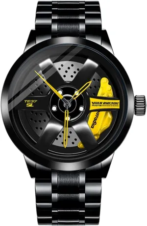 Sports Wrist Watch With Rim Hub Design for Men/Car Enthusiast Wheel Watch, Stainless Steel With occupy obliterate Japanese Quartz Movement, Waterproof 