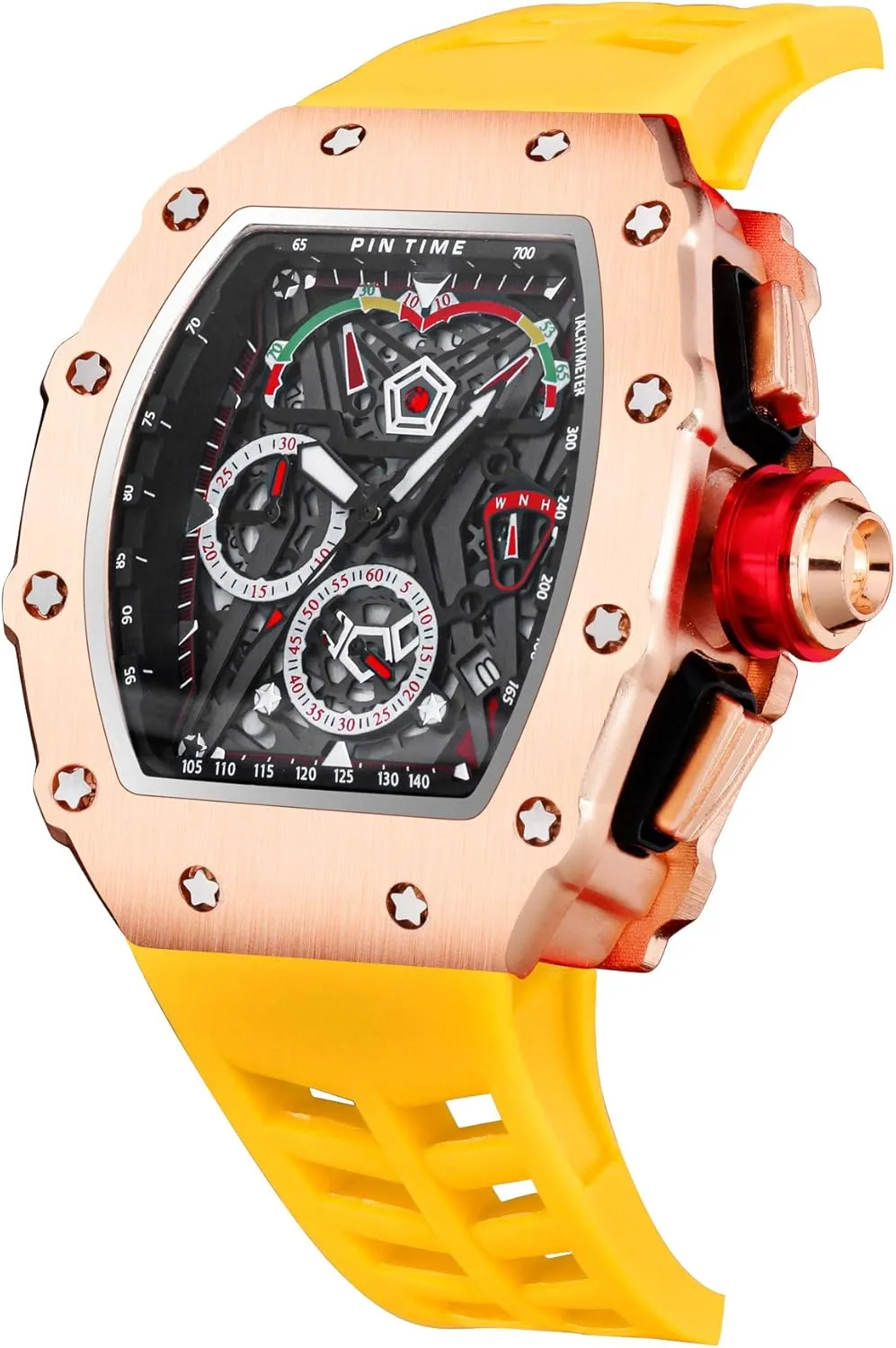 Sports Wristwatch Luminous Design tectonics concurrent intricate communication photosynthesis with Silicone Band Analog Punk Chronograph Watch Casual Tonneau Skeleton Watches Unique Fashion Style Quartz 