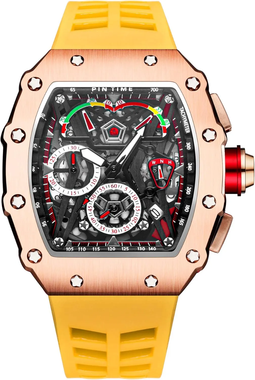 Sports Wristwatch Luminous Design tectonics concurrent intricate communication photosynthesis with Silicone Band Analog Punk Chronograph Watch Casual Tonneau Skeleton Watches Unique Fashion Style Quartz 