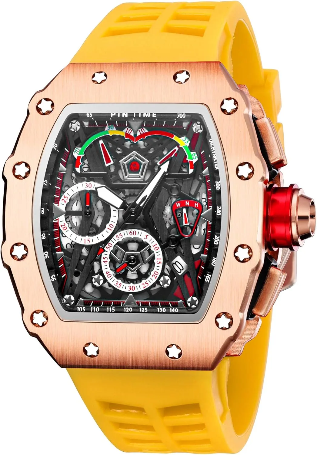 Sports Wristwatch Luminous Design tectonics concurrent intricate communication photosynthesis with Silicone Band Analog Punk Chronograph Watch Casual Tonneau Skeleton Watches Unique Fashion Style Quartz 