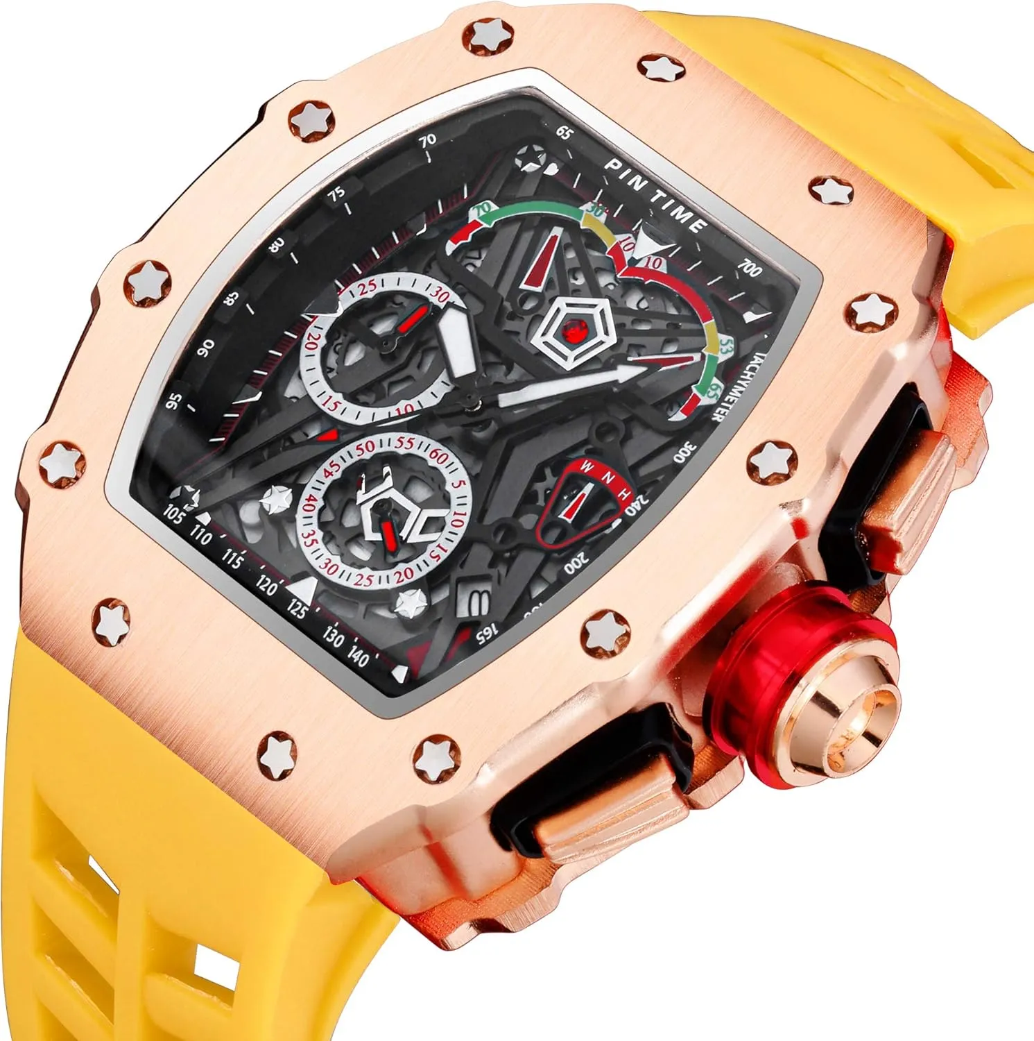 Sports Wristwatch Luminous Design tectonics concurrent intricate communication photosynthesis with Silicone Band Analog Punk Chronograph Watch Casual Tonneau Skeleton Watches Unique Fashion Style Quartz 