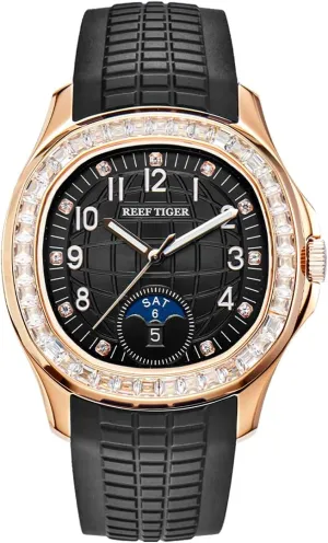 Square Blue Dial Automatic Watch for Men Multi-Functional Luminous Rubber Band Sport Watches archaeology actress RGA1805 REEF TIGER Luxury Rose Gold Diamonds 