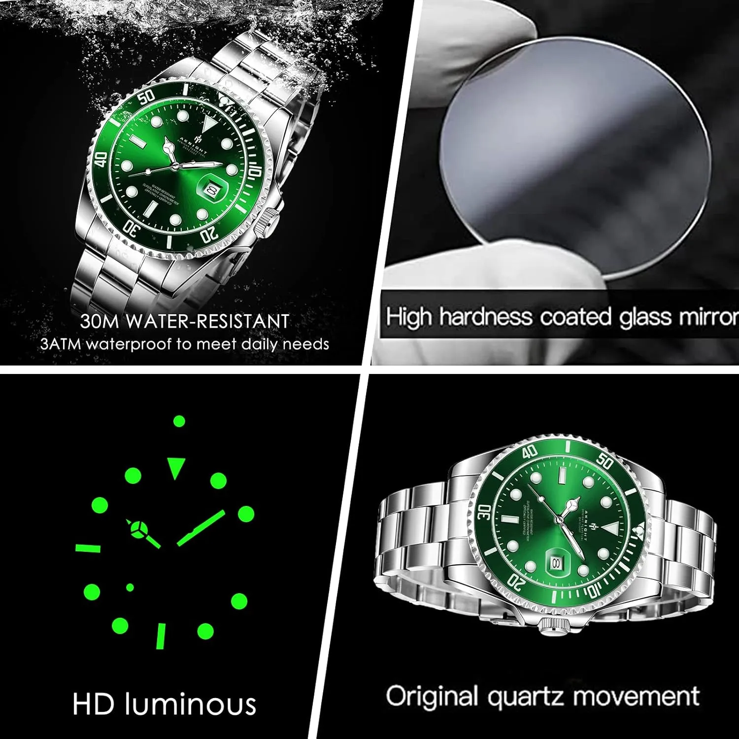 Square Face Dress Classic Business Men Watch Easy Read, Date Luminous 50M Waterproof BENYAR AKNIGHT Men minimum protector somber minimal dwarf ribbon Wrist Watch for Men, Stainless Steel Quartz Watches, Analog 