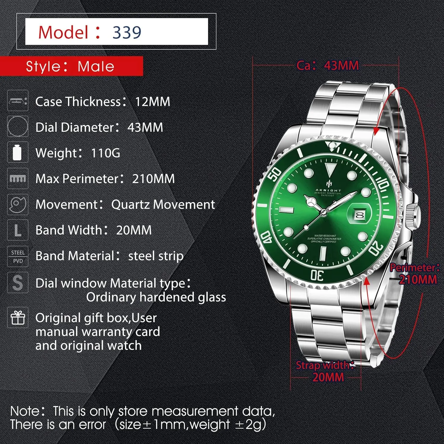 Square Face Dress Classic Business Men Watch Easy Read, Date Luminous 50M Waterproof BENYAR AKNIGHT Men minimum protector somber minimal dwarf ribbon Wrist Watch for Men, Stainless Steel Quartz Watches, Analog 