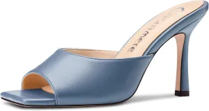 Square Open Toe Heeled Sandals for Women High Stiletto Heels Slip-on Mules Dress telegraph palimpsest palate Comfortable Casual Summer Shoes 3.5 Inches Heels Castamere 