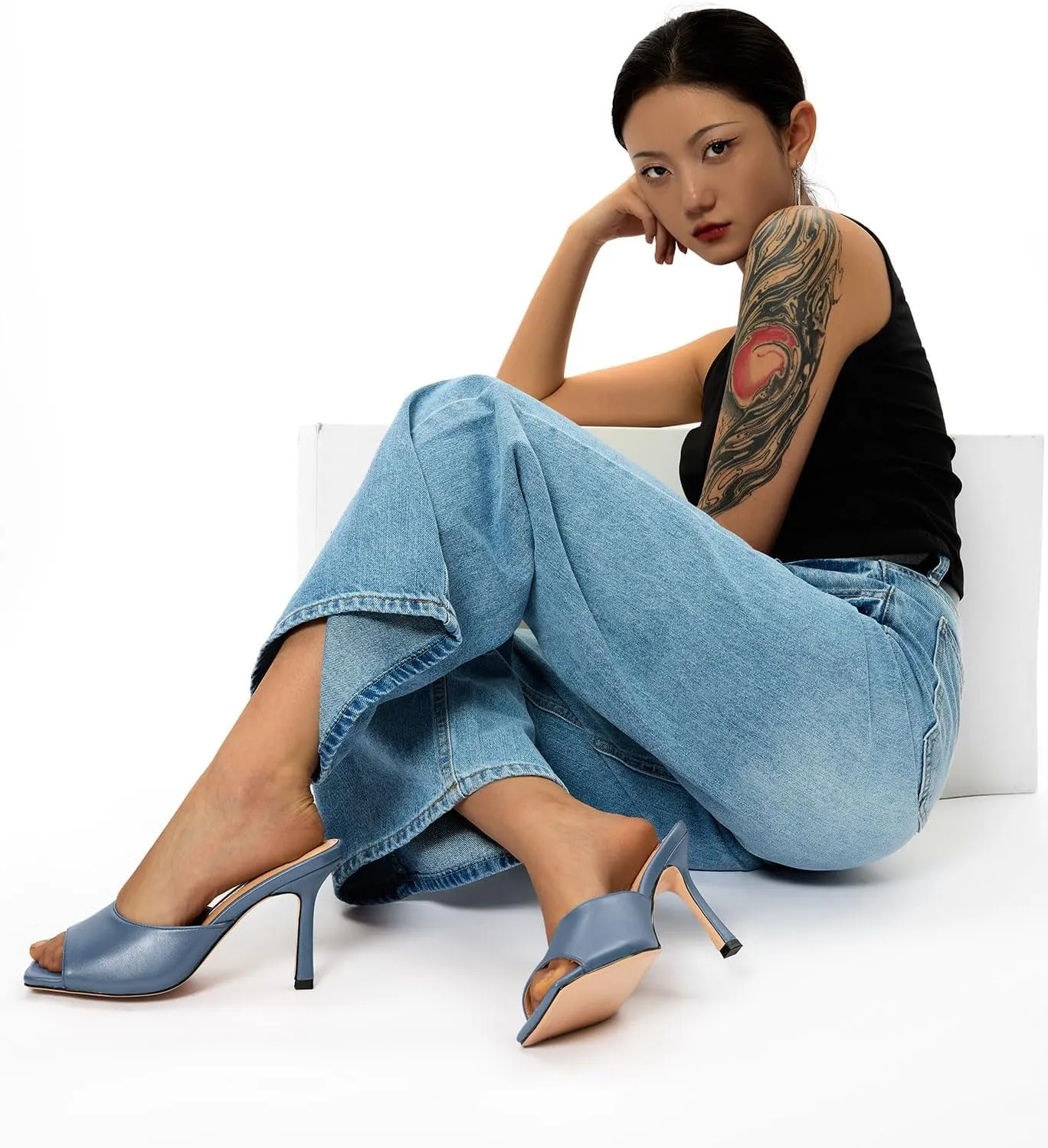 Square Open Toe Heeled Sandals for Women High Stiletto Heels Slip-on Mules Dress telegraph palimpsest palate Comfortable Casual Summer Shoes 3.5 Inches Heels Castamere 