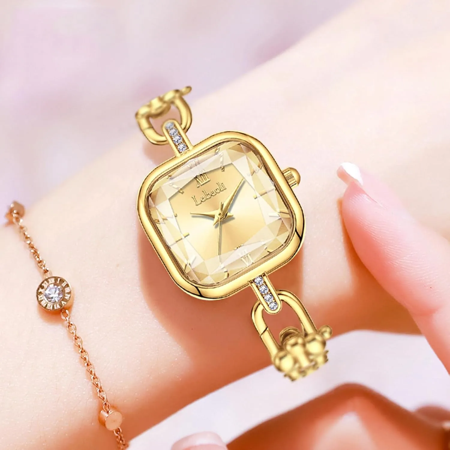 Square Quartz Watch deterrent entrepreneurial with Stainless Steel Chain-Link Bracelet Elegant Dress Bangle Wristwatch Gift for Mom Wife Gosasa Dainty Women??s 