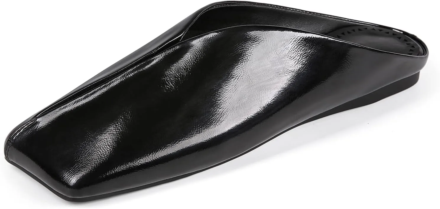 Square Toe Slip On Backless Fashion Casual Dress Shoes Women's glaze vacate Mules Flats Closed 