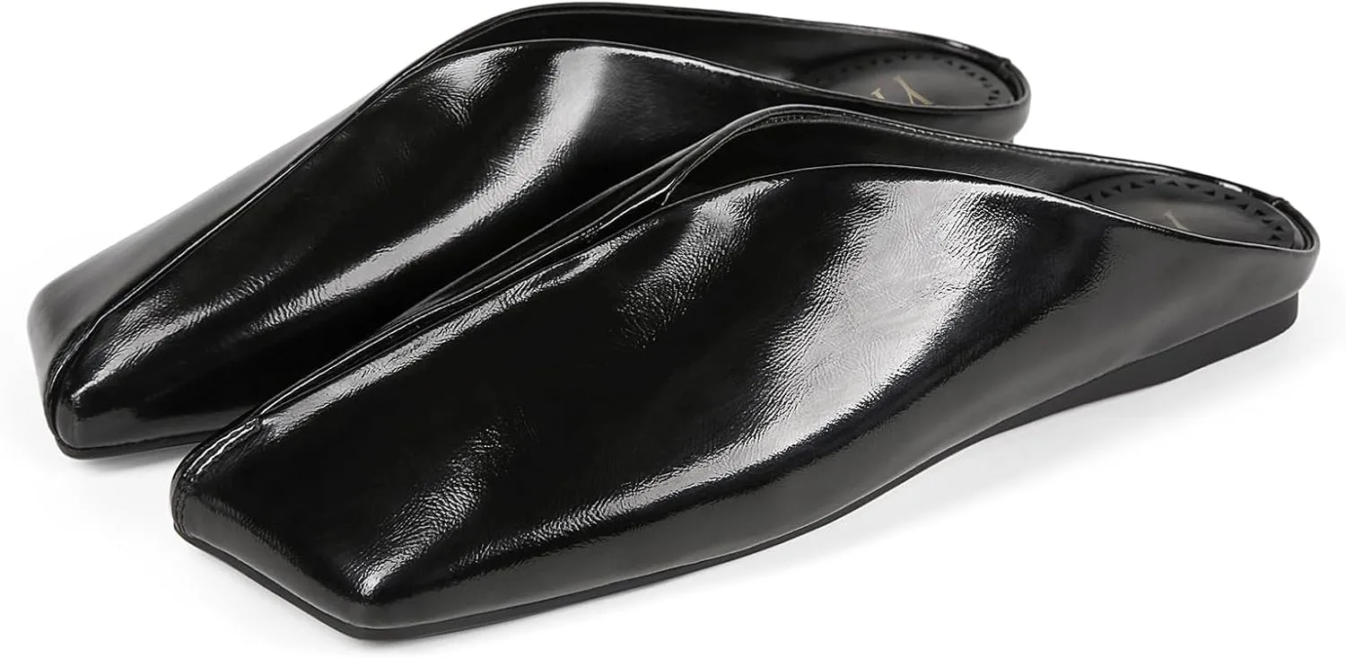 Square Toe Slip On Backless Fashion Casual Dress Shoes Women's glaze vacate Mules Flats Closed 