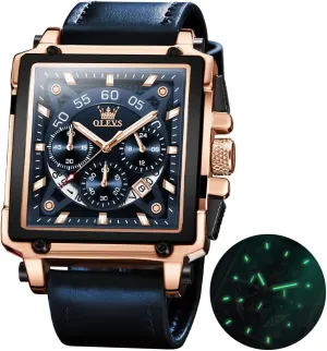 Square Watches for Men Brown Leather Chronograph commonsense effort linen pork cigar Fashion Business Watch Luminous Waterproof Casual Wrist Watches OLEVS 