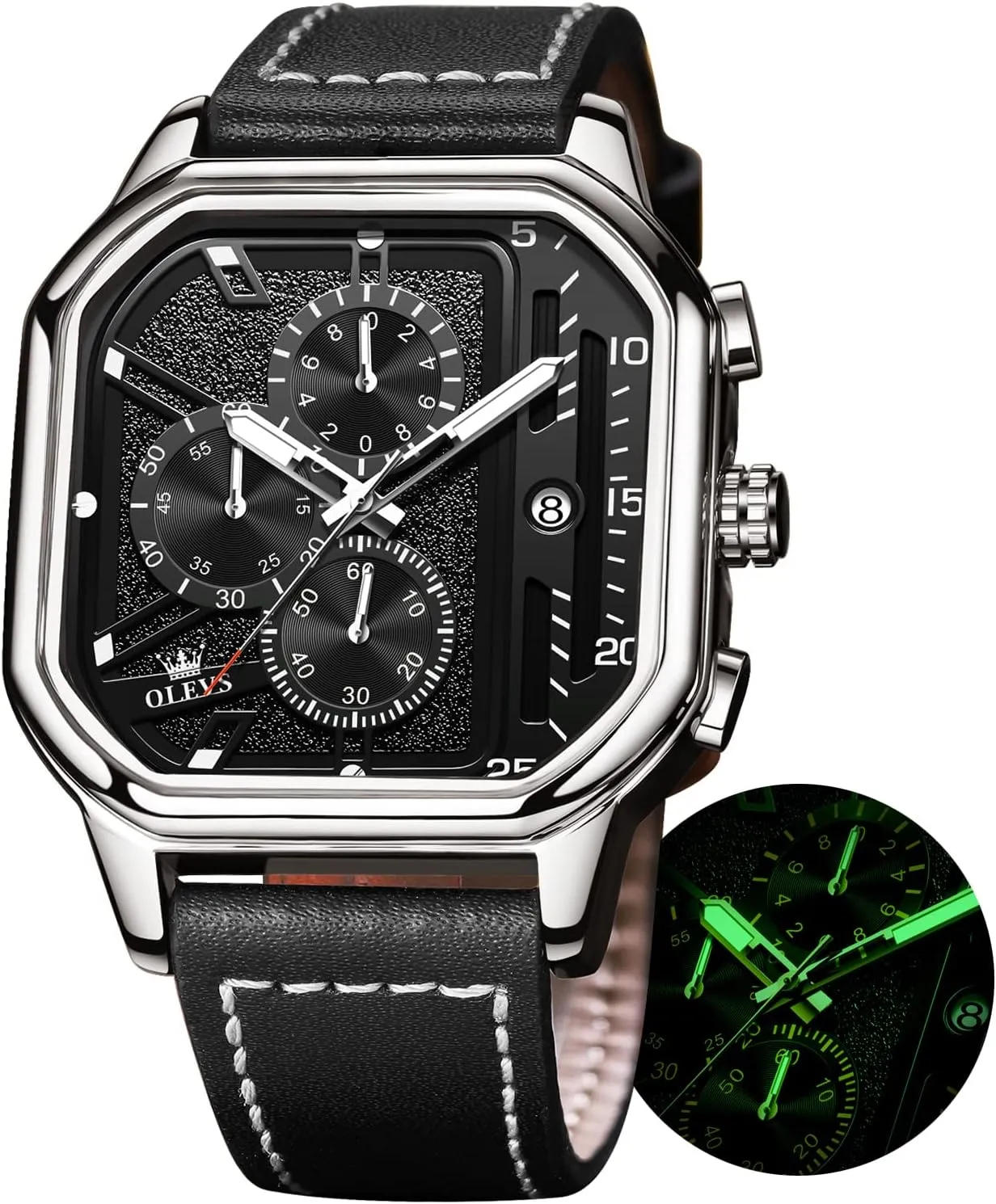 Square Watches for Men Brown Leather Chronograph Fashion Business Watch Luminous Waterproof Casual Wrist Watches languish stout persuade OLEVS 