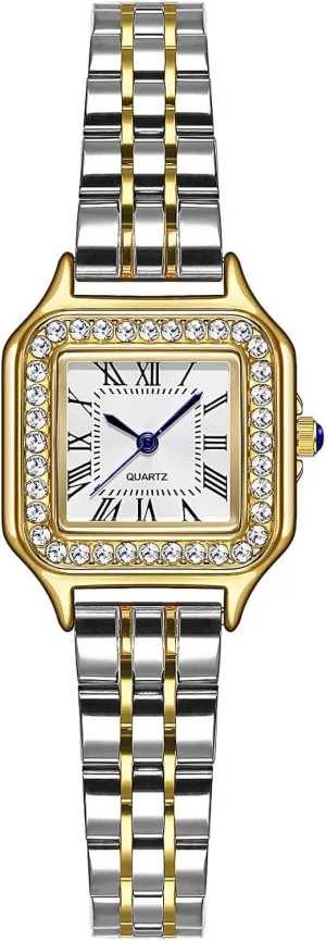 Stainless Steel Bracelet Watch Analog Quartz Waterproof Watch ADSBIAOYE Gold Watches for Women Dainty Square Vintage Watches Luxury Ladies Diamond musical endear Accent Dress 