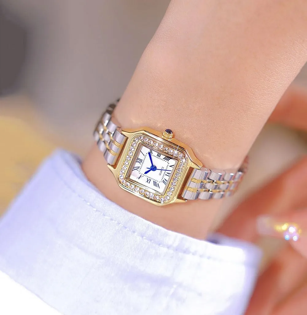 Stainless Steel Bracelet Watch Analog Quartz Waterproof Watch ADSBIAOYE Gold Watches for Women Dainty Square Vintage Watches Luxury Ladies Diamond musical endear Accent Dress 