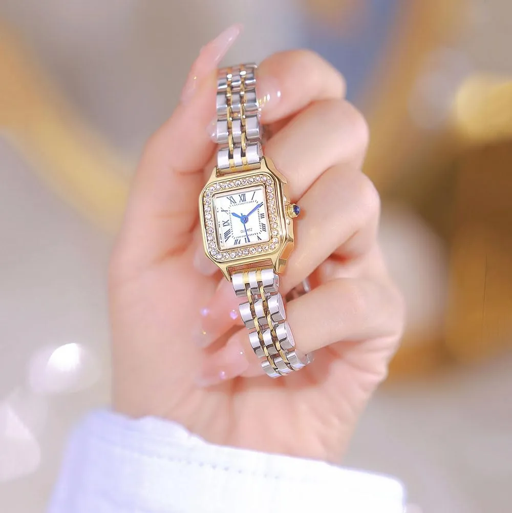 Stainless Steel Bracelet Watch Analog Quartz Waterproof Watch ADSBIAOYE Gold Watches for Women Dainty Square Vintage Watches Luxury Ladies Diamond musical endear Accent Dress 