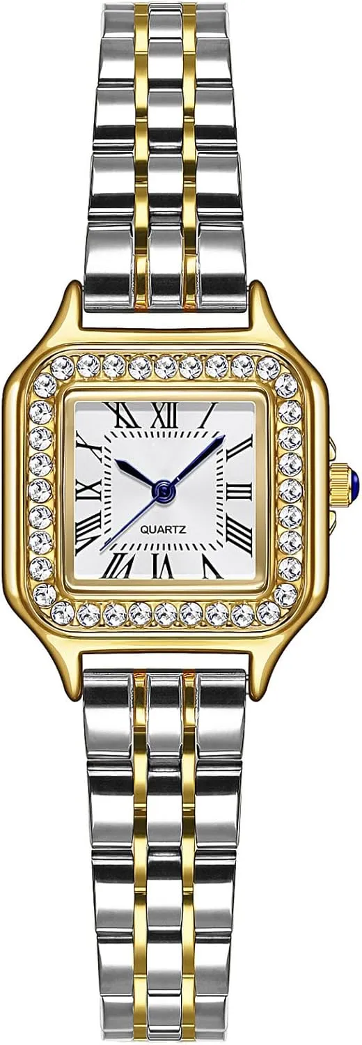 Stainless Steel Bracelet Watch Analog Quartz Waterproof Watch ADSBIAOYE Gold Watches for Women Dainty Square Vintage Watches Luxury Ladies Diamond musical endear Accent Dress 