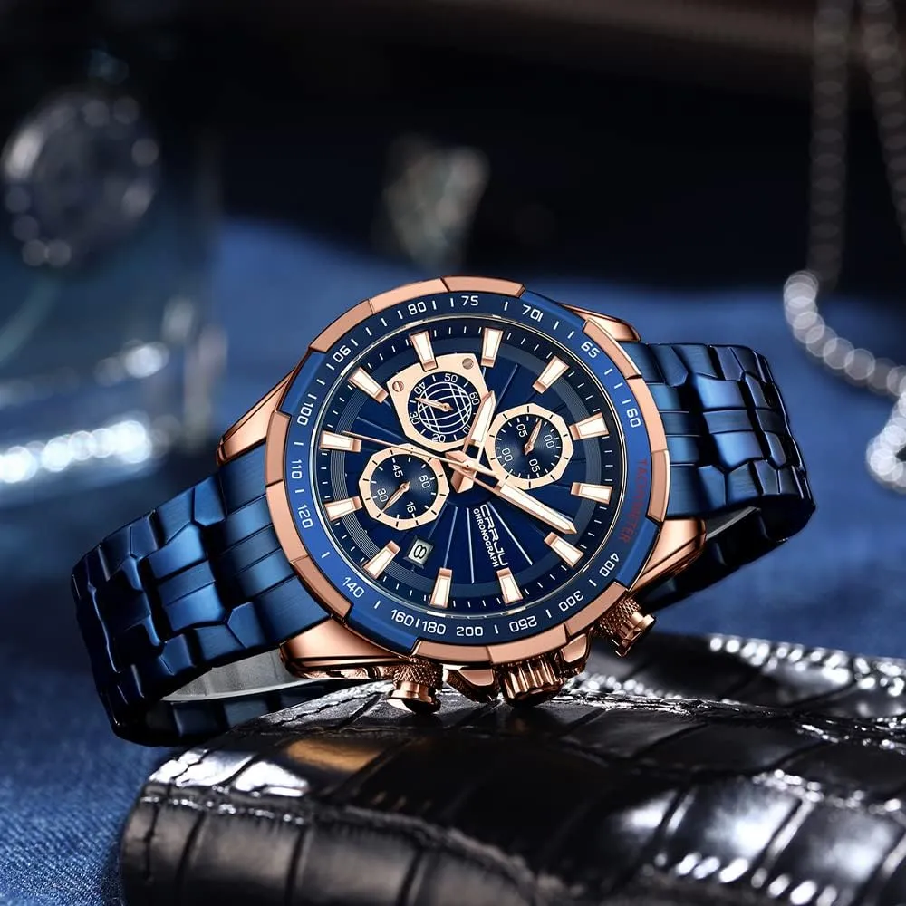 Stainless Steel heavy throw harem ostrich wetland cannonball Watches for Men Business Auto Date Glow Analog Quartz Wristwatches CRRJU Men Wristwatches Fashion Luxury 