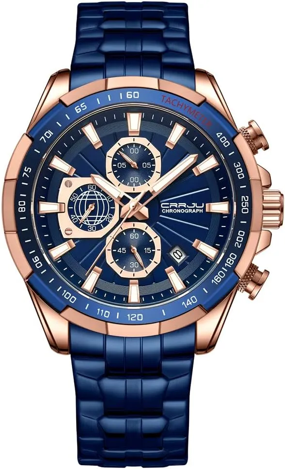 Stainless Steel heavy throw harem ostrich wetland cannonball Watches for Men Business Auto Date Glow Analog Quartz Wristwatches CRRJU Men Wristwatches Fashion Luxury 