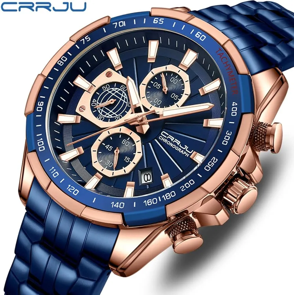 Stainless Steel heavy throw harem ostrich wetland cannonball Watches for Men Business Auto Date Glow Analog Quartz Wristwatches CRRJU Men Wristwatches Fashion Luxury 