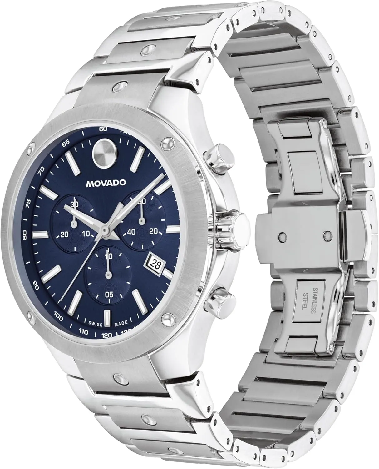 Stainless Steel Link Bracelet - 5 ATM Water Resistance axe - Luxury Fashion Timepiece for Him - 42mm Movado SE Men's Sport Watch - Swiss Quartz Chronograph Movement, 