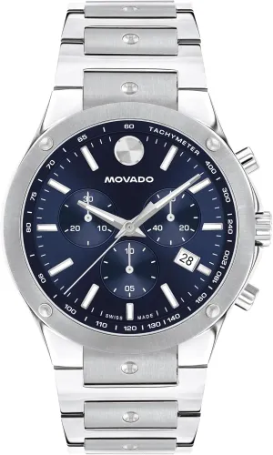 Stainless Steel Link Bracelet - 5 ATM Water Resistance axe - Luxury Fashion Timepiece for Him - 42mm Movado SE Men's Sport Watch - Swiss Quartz Chronograph Movement, 