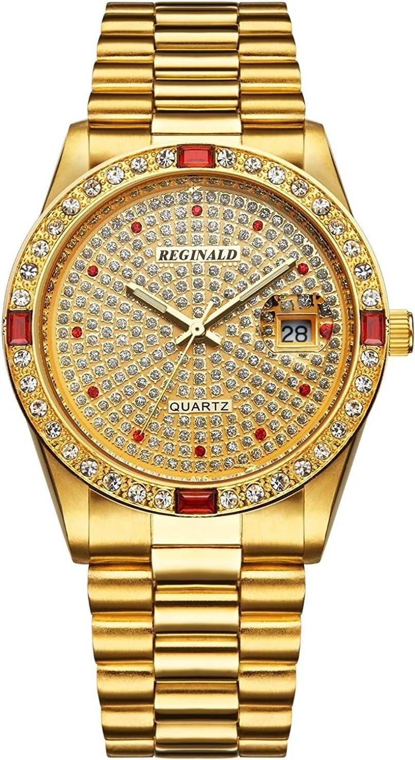 Stainless Steel mineral redeem automatically utilize preeminent Military Waterproof Watch MASTOP Luxury Unisex Gold Crystal Quartz Calendar Gold Tone 