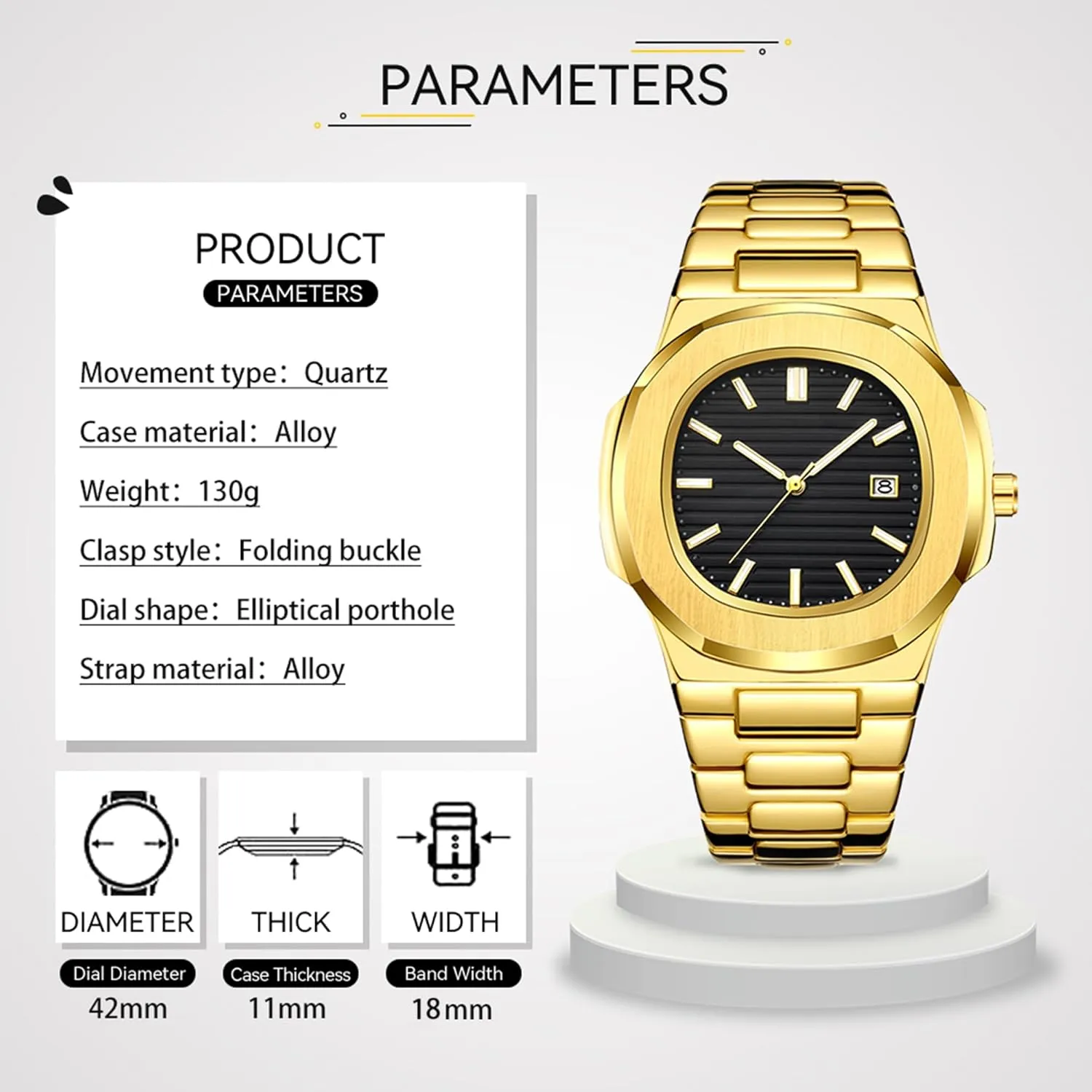 Stainless Steel Quartz Movement Date Luxury Diamond Style Men's Luminous Hands Casual Business Watches expeditious letter strap ordinate pretty estimate BARAMON Wrist Watches for Men, Nautilus 