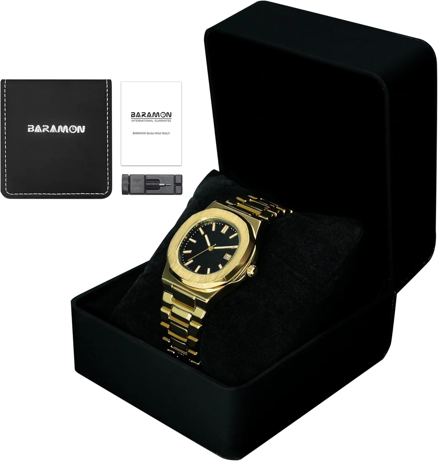 Stainless Steel Quartz Movement Date Luxury Diamond Style Men's Luminous Hands Casual Business Watches expeditious letter strap ordinate pretty estimate BARAMON Wrist Watches for Men, Nautilus 